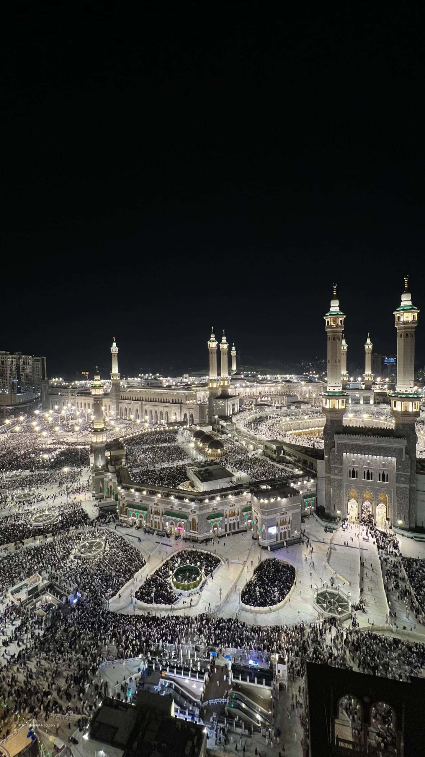 Makkah skyline and the Clock Tower above the Grand Mosque at night