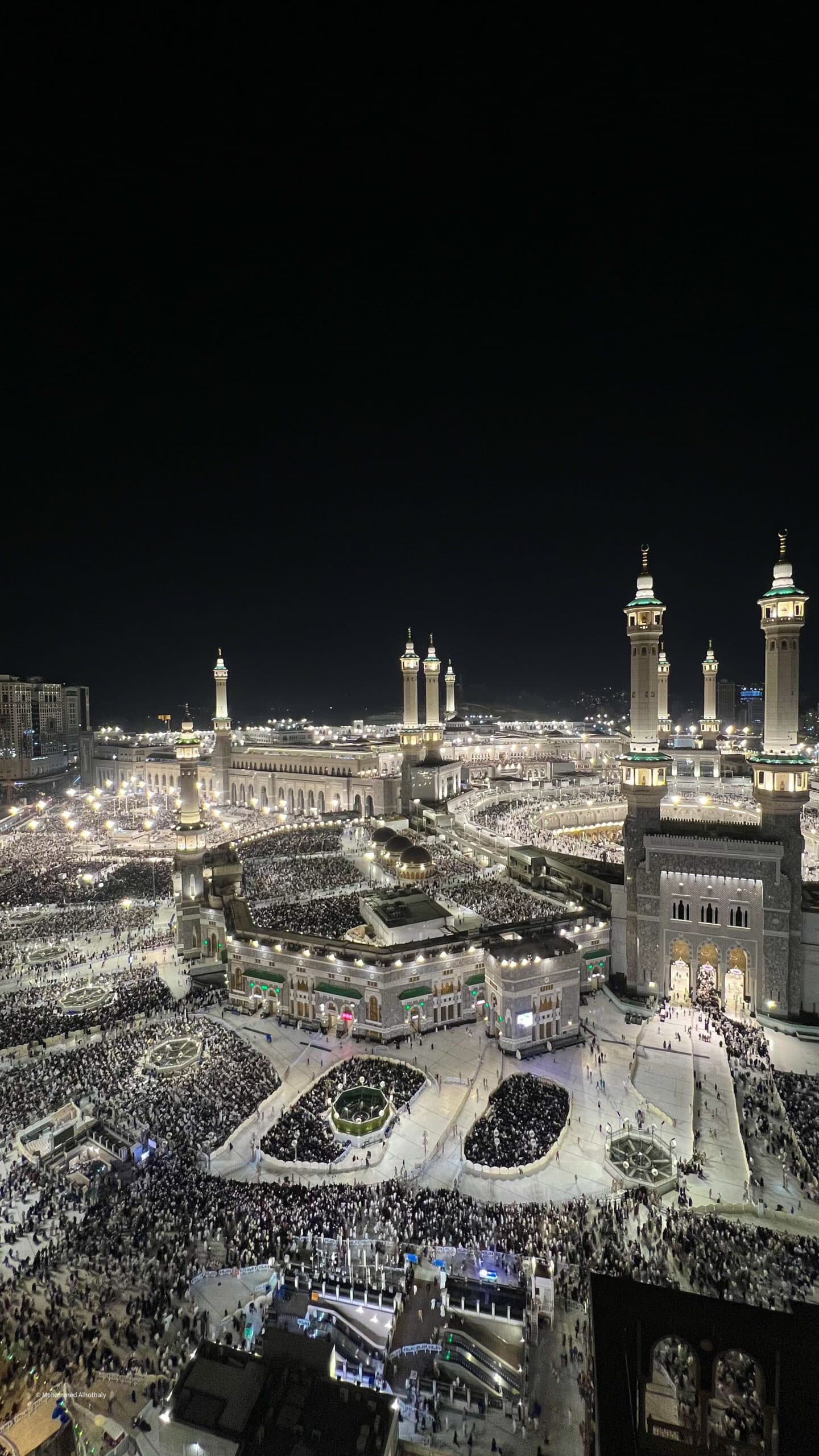 Makkah skyline and the Clock Tower above the Grand Mosque at night